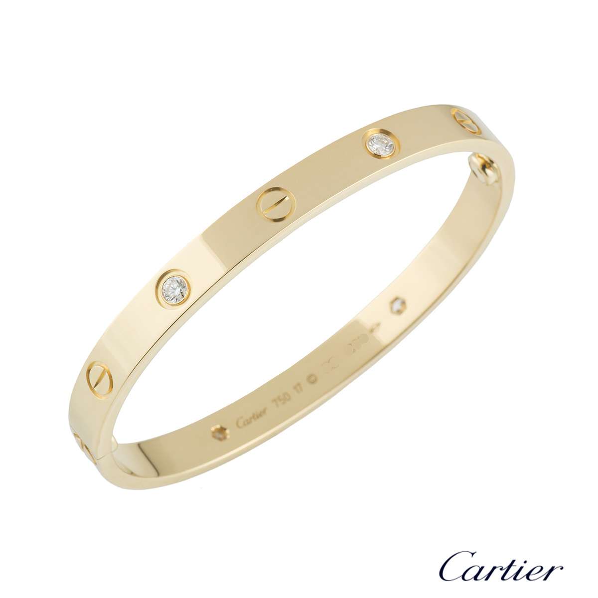 Cartier Yellow Gold Half Diamond Love Bracelet Size B Rich